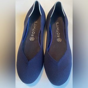 Rothy's Retired White Halo Navy Blue Flats Maritime Rounded Round Birdseye
